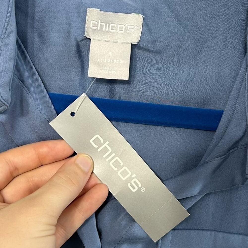 Chico's Sandwashed Satin Easy Shirt NWT Women's Sz 1 (M) Faded Indigo Luxe - Picture 3 of 8